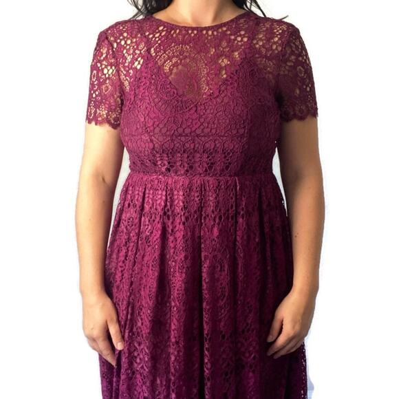 ASOS Burgundy Lace Scalloped Open Back Dress Size 4 - Picture 2 of 8